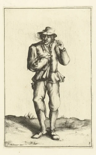 Boer rookt pijp by Cornelis Danckerts, print, 1613-1656