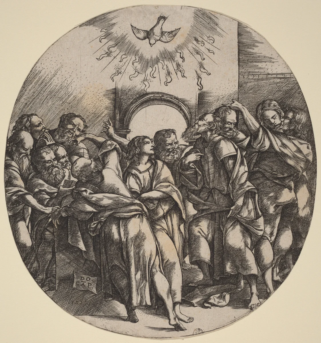 The Descent of the Holy Spirit by Domenico Campagnola, print, 1518