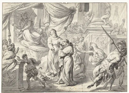 Voorstelling uit het leven van een heilige by Godfried Maes, drawing, 1659-1700