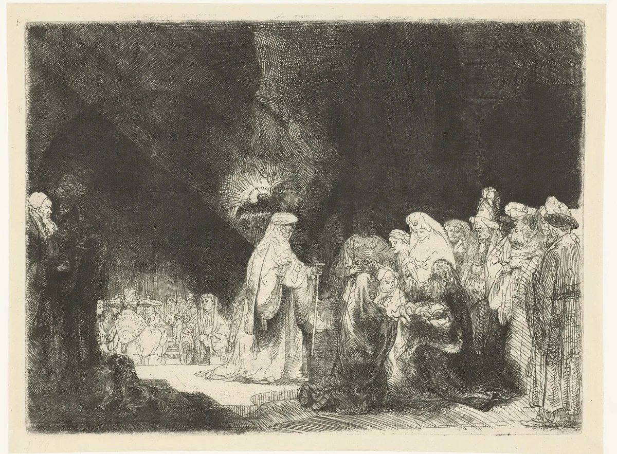 The presentation in the temple: oblong print by Rembrandt van Rijn, print, 1850-1906