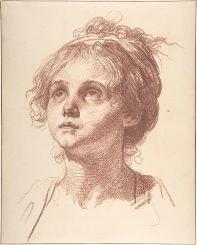 Head of a Girl Looking Up by Jean-Baptiste Greuze, drawing, 1740-1805
