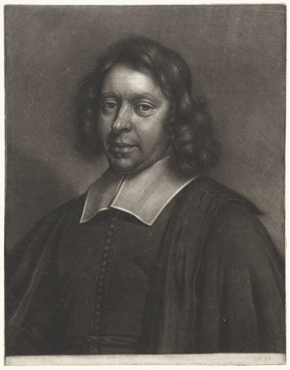Portret van een man, mogelijk de predikant Hendrick Blancheteste by Wallerant Vaillant, print, 1658-1677