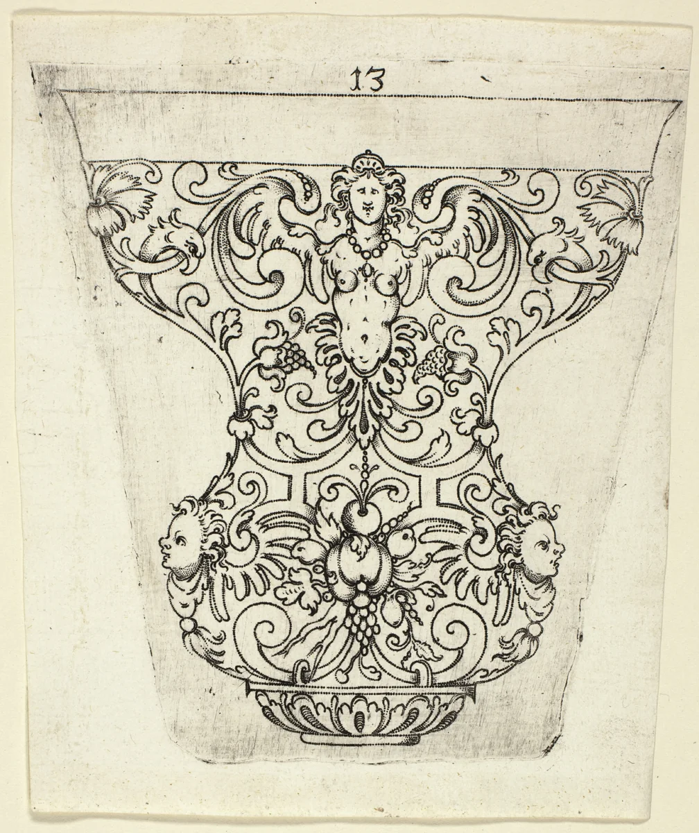 Plate 13, from twenty ornamental designs for goblets and beakers by Master A.P. German, print, 1604