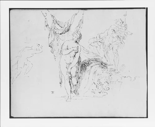 Composition with Bathing Venus Pudica Type; a Triton; a Fleeing Figure (from Sketchbook) by Thomas Sully, artwork, 1810-1820
