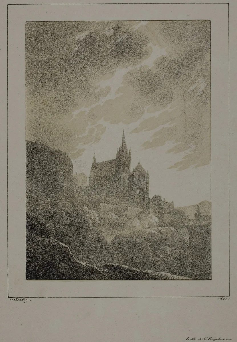 View of a Church by Jean Baptiste Isabey, print, 1818
