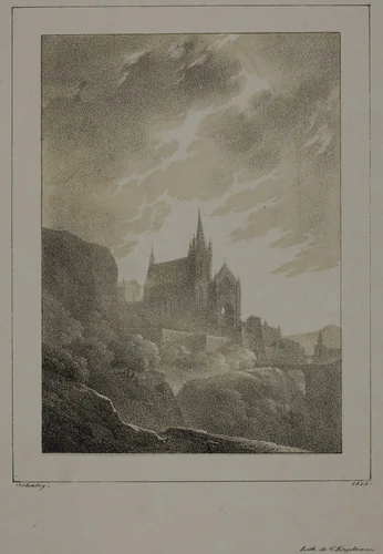 View of a Church by Jean Baptiste Isabey, print, 1818