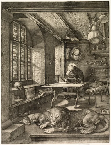St. Jerome in his Study by Albrecht Dürer, print, 1514