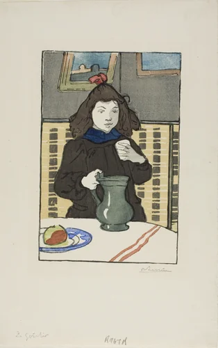 Little Girl with Pot by Louis Auguste Lepère, print, 1890