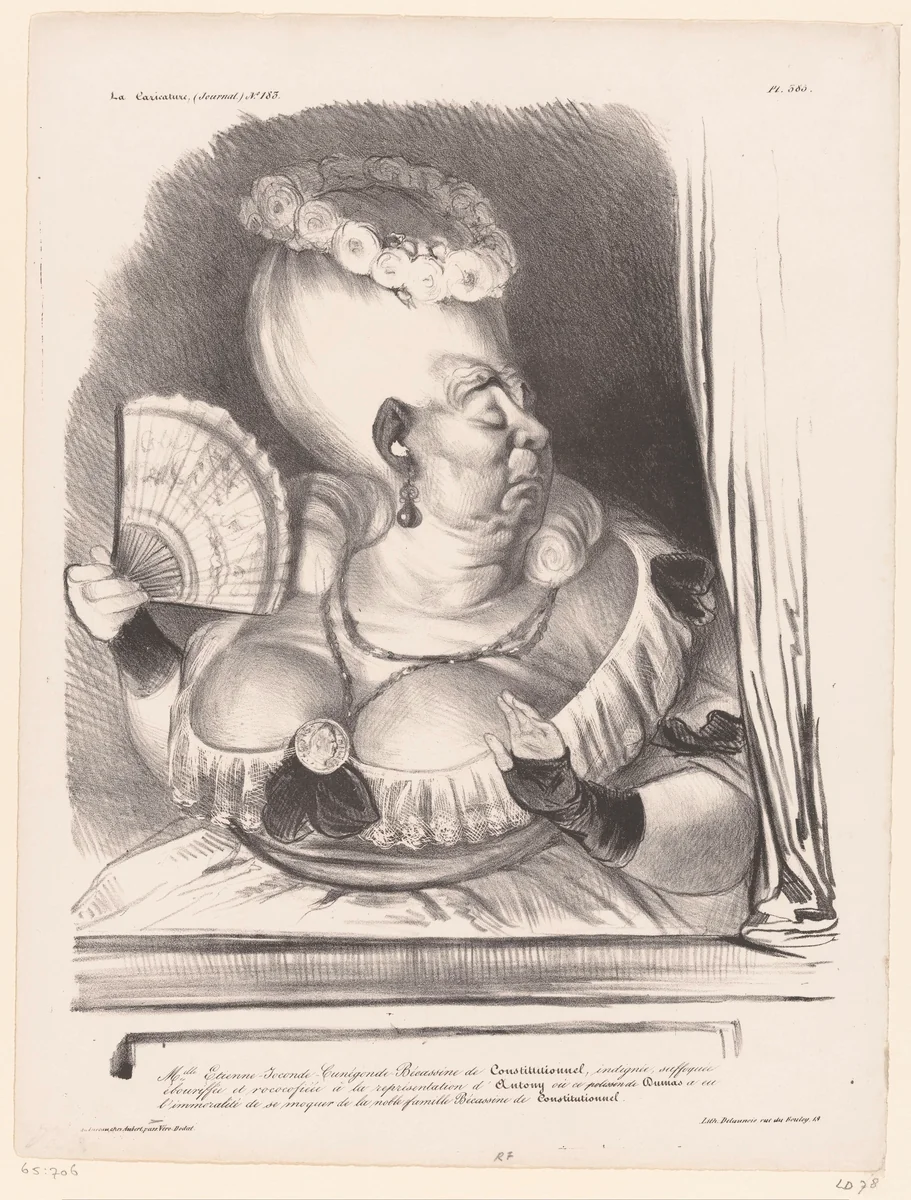 Karikatuur van het conservatieve theaterpubliek by Honoré Daumier, print, 1834