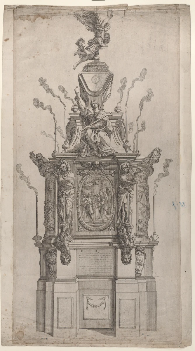 Catafalque by Giovanni Francesco Grimaldi, print, 1626-1680