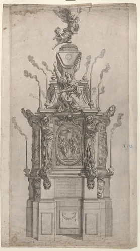 Catafalque by Giovanni Francesco Grimaldi, print, 1626-1680