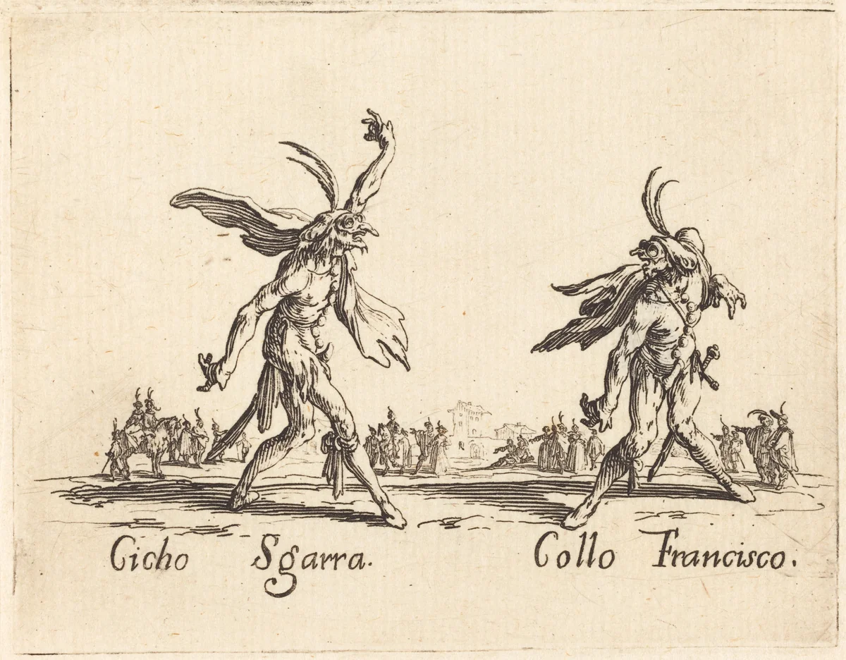Cicho Sgarra and Collo Francisco by Jacques Callot, print, 1622