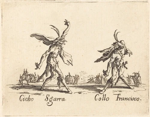 Cicho Sgarra and Collo Francisco by Jacques Callot, print, 1622