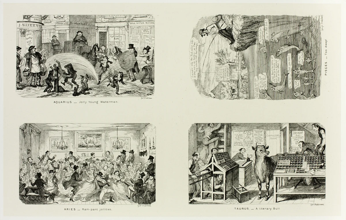 Aquarius - Jolly Young Watermen from George Cruikshank's Steel Etchings to The Comic Almanacks: 1835-1853 (top left) by George Cruikshank, print, 1846