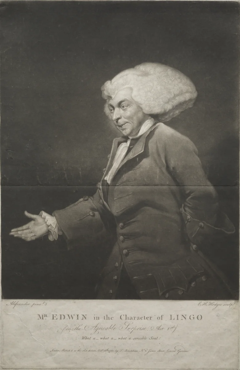 Mr. Edwin in the Character of Lingo by Charles Howard Hodges, print, 1784