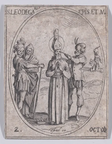 S. Léger, évêque et martyr (St. Leger, Bishop and Martyr), October 2nd, from "Les Images De Tous Les Saincts et Saintes de L'Année" (Images of All of the Saints and Religious Events of the Year) by Jacques Callot, print, 1636