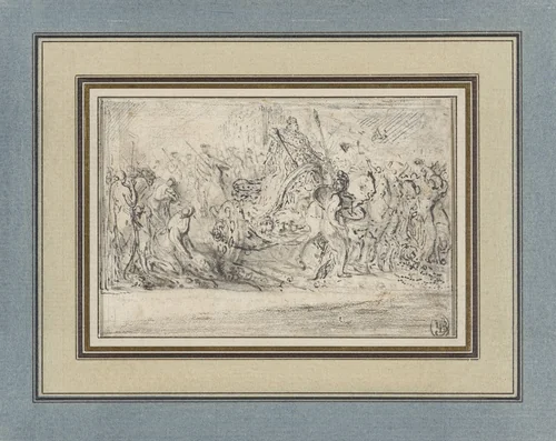 Allegorie op de terugkeer in Parijs van Lodewijk XVI na zijn kroning te Reims op 11 juni 1775 by Gabriel Jacques de Saint-Aubin, drawing, 1775