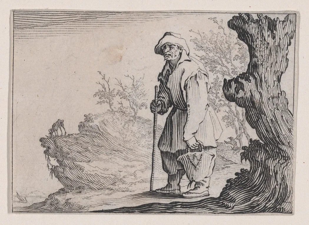Le Paysan Portant son Sac (The Peasant Carrying his Sack), from "Les Caprices" Series A, The Florence Set by Jacques Callot, print, 1617