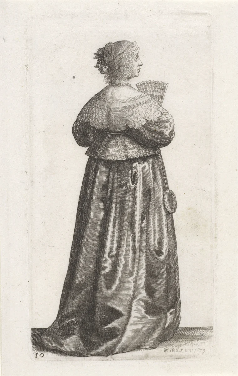Ornatus Muliebris Anglicanus (De kleding van Engelse vrouwen) by Wenceslaus Hollar, print, 1639