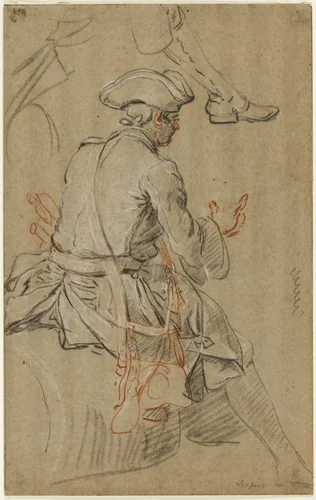 Sketch of Man on Horseback, with Separate Sketch of his Right Foot by Pierre Lenfant, drawing, 1724-1787