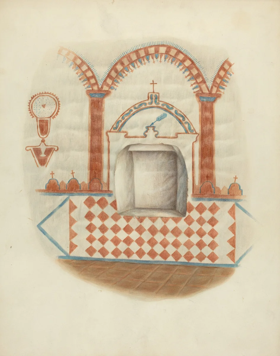 Wall Painting and Niche: Restoration Drawing by George E. Rhone, index of american design, 1939
