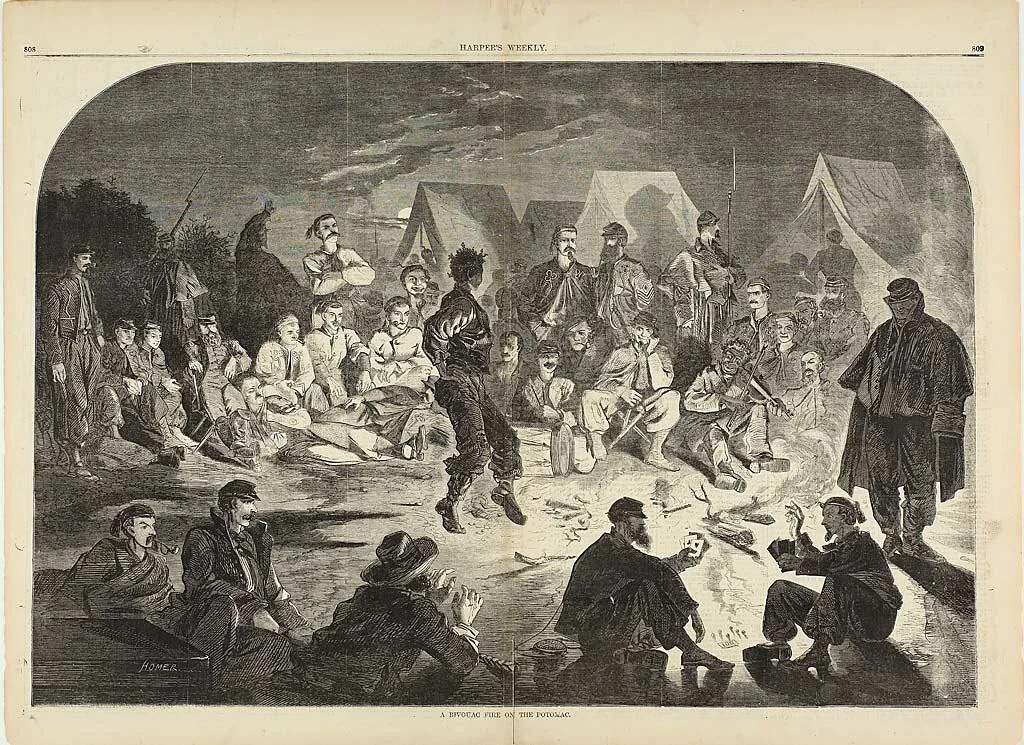 A Bivouac Fire on the Potomac by Winslow Homer, print, 1861