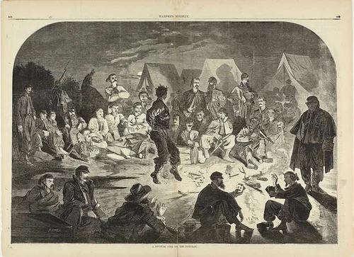 A Bivouac Fire on the Potomac by Winslow Homer, print, 1861