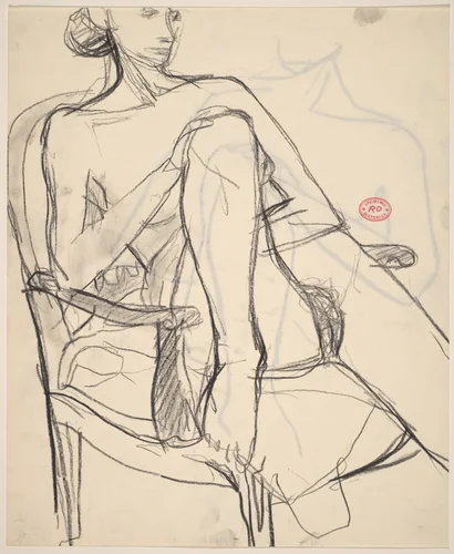 Untitled [nude in an armchair with one foot resting on the seat] [recto] by Richard Diebenkorn, drawing, 1955-1967