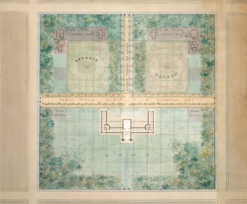 Landscape Design for University of Michigan by Alexander Jackson Davis, drawing, 1838