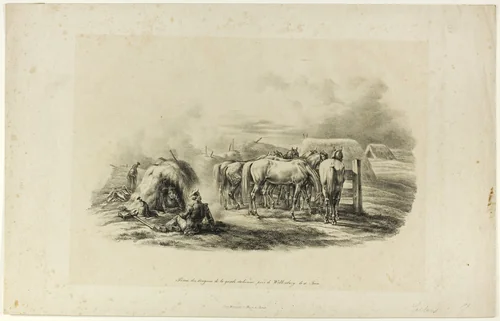 Bivouac of the Dragons of the Italian Guard near Wittenberg on the Tenth of June by Albrecht Adam, print, 1786-1862