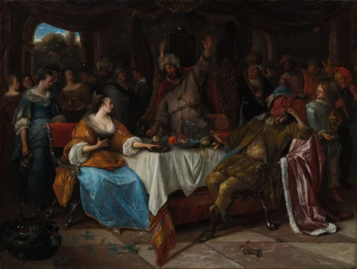 Esther, Ahasuerus, and Haman by Jan Steen, painting, 1663-1673