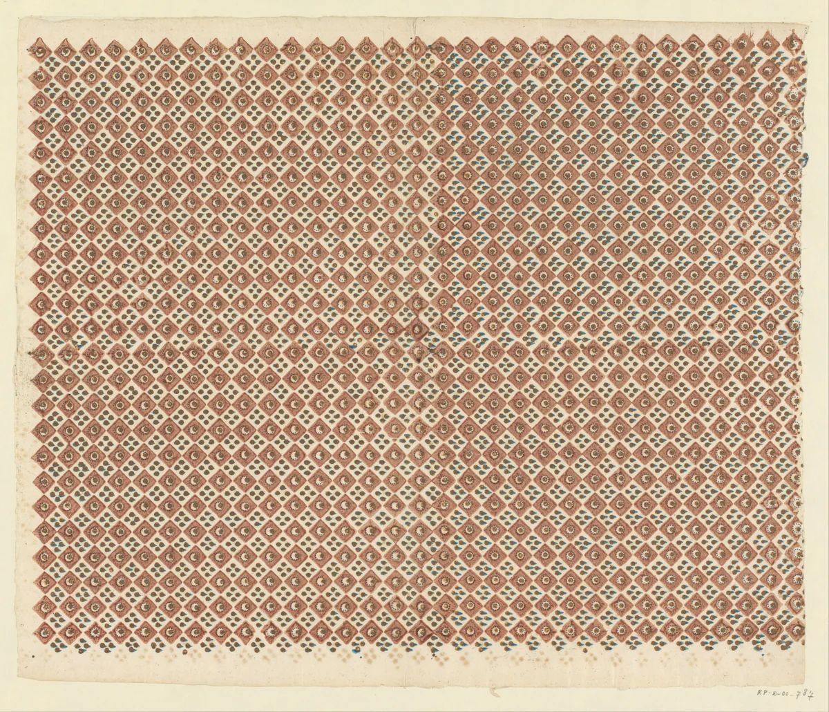 Blad met ruitenpatroon met cirkel en stippenmotief by anonymous, print, 1750-1950