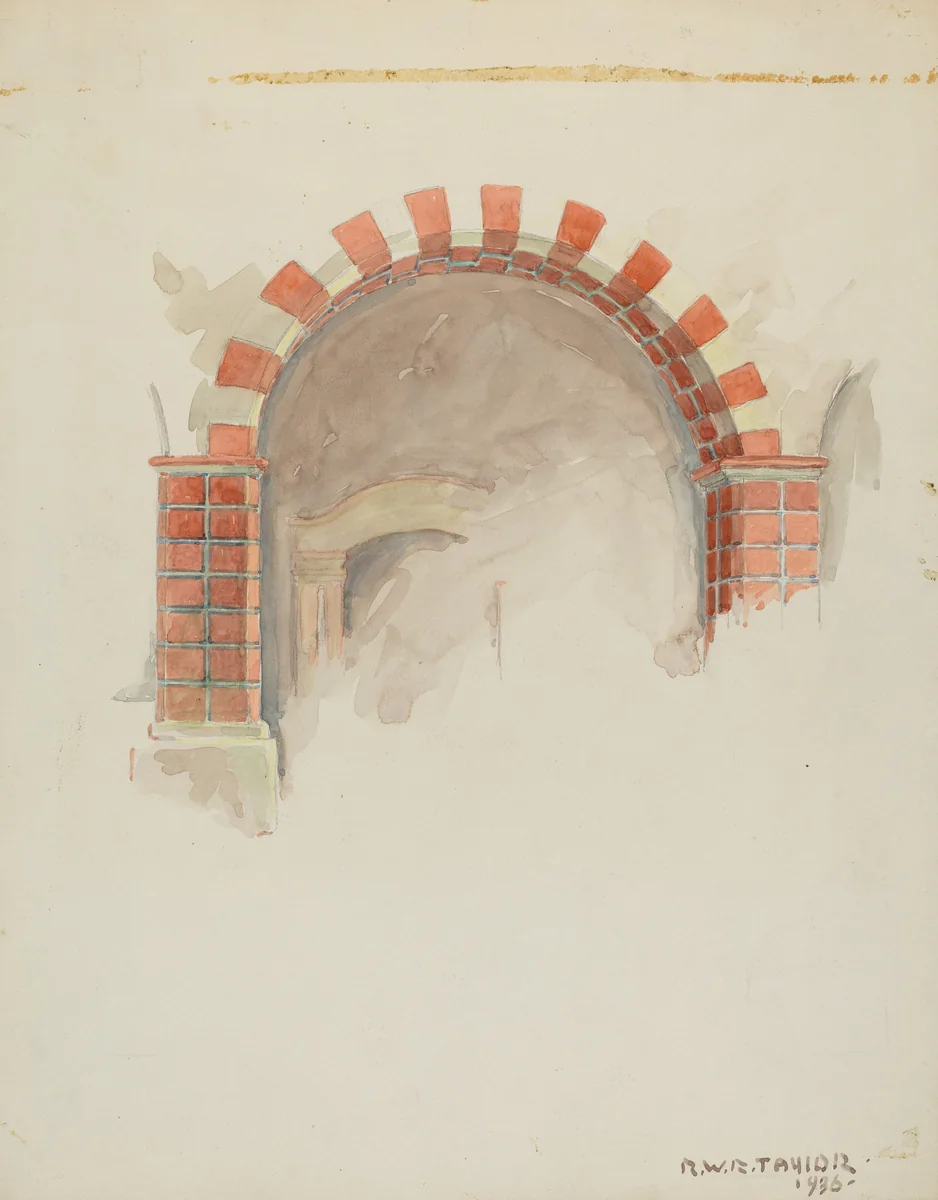 Restoration Drawing: Main Doorway and Arch toMission House by Robert W.R. Taylor, index of american design, 1936