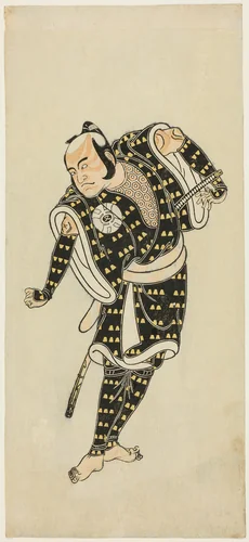 Actor Bandô Matatarô IV as Gempachibyôe in “Snowflakes: Plum Blossoms Kaomise” (“Mutsu no hana ume no kaomise”) by Katsukawa Shunshô (勝川春章), print, 1764-1774