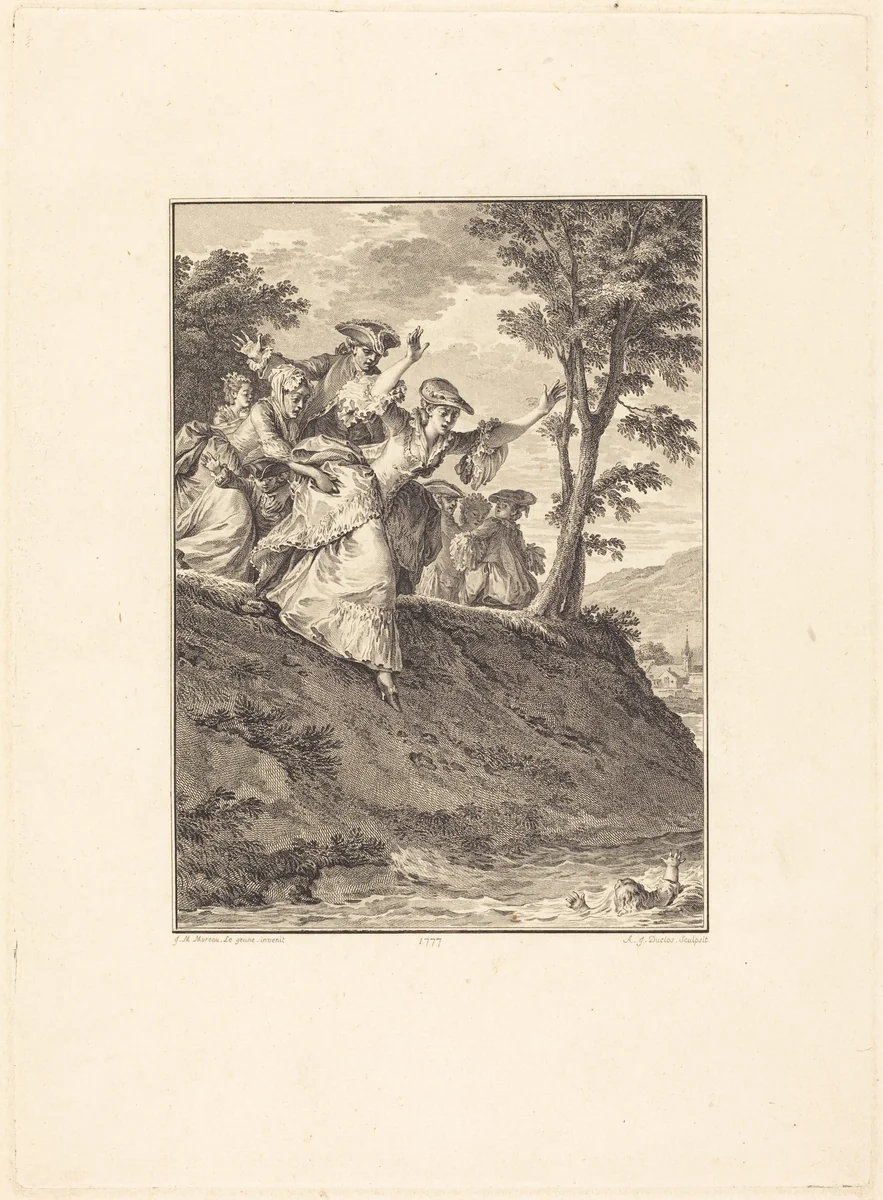 Elle s'élance après lui by Antoine-Jean Duclos, print, 1777