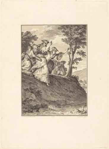 Elle s'élance après lui by Antoine-Jean Duclos, print, 1777