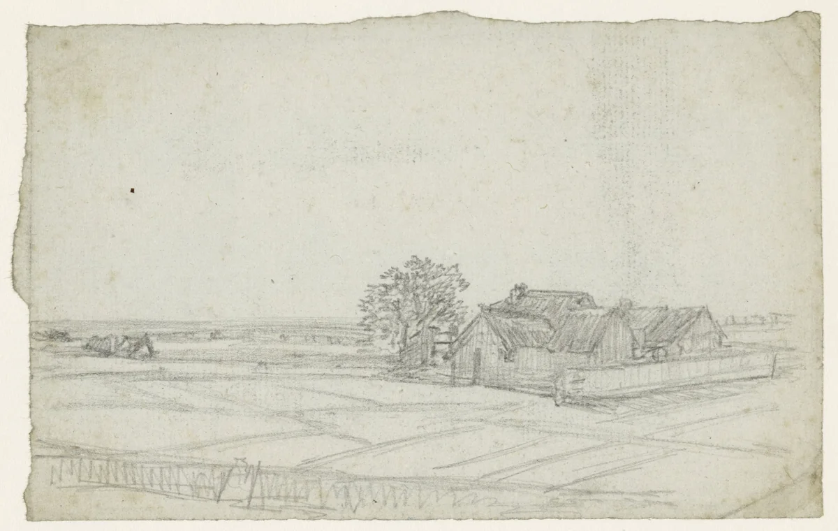 Groep van boerderijen in akkers by Georges Michel, drawing, 1773-1843