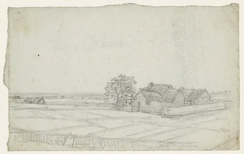 Groep van boerderijen in akkers by Georges Michel, drawing, 1773-1843