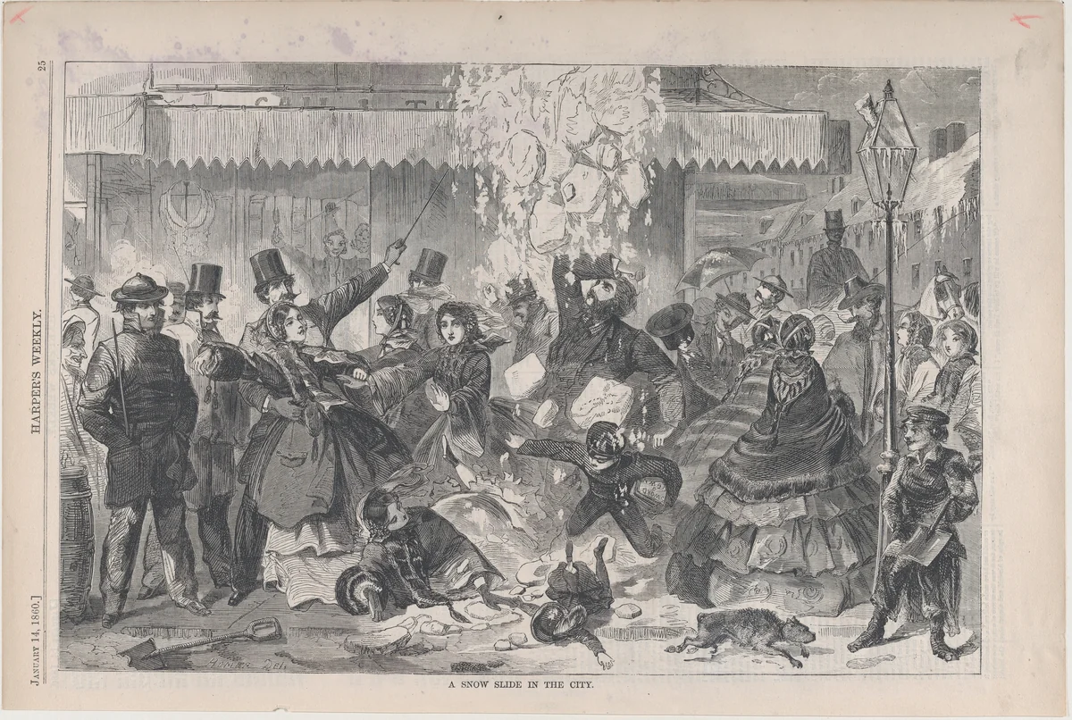 A Snow Slide in the City (from "Harper's Weekly," Vol. IV) by Winslow Homer, print, 1860