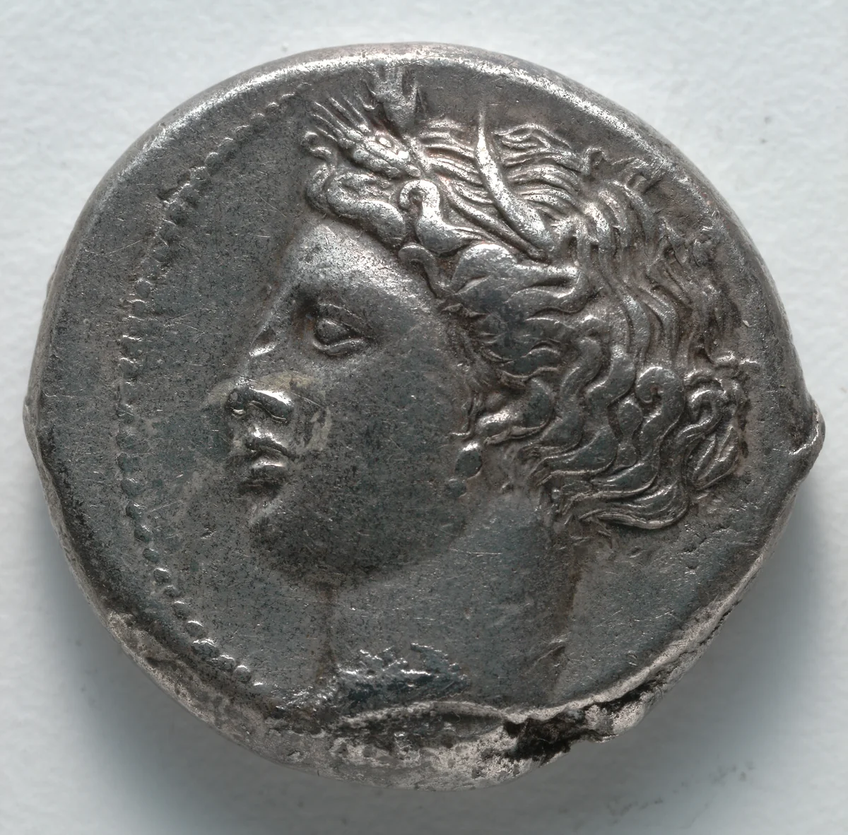 Tetradrachm: Head of Tanit-Persephone (obverse) by Unknown, metalwork, -355--315