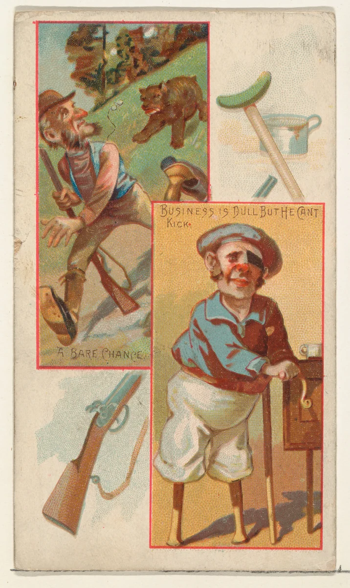 A Bare Chance / Business is Dull But He Can't Kick, from the Jokes series (N118) issued by Duke Sons & Co. to promote Honest Long Cut Tobacco by W. Duke, Sons & Co., print, 1890-1893
