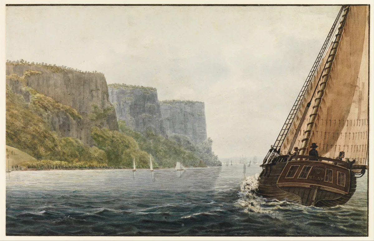 The Packet "Mohawk of Albany" Passing the Palisades by Pavel Svinin, artwork, 1811-1816