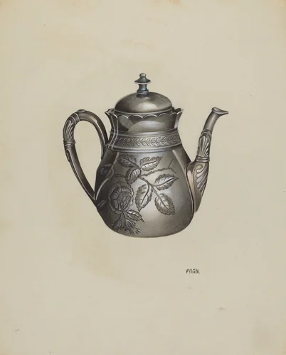 Silver Teapot by Edward White, index of american design, 1937