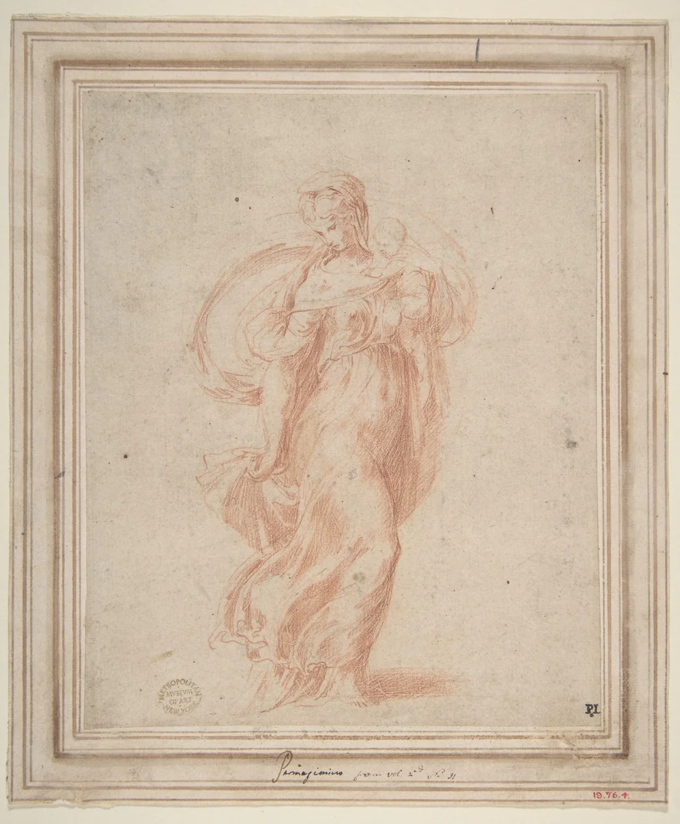 The Virgin Walking to the Right Carrying the Christ Child by Parmigianino, drawing, 1503-1540