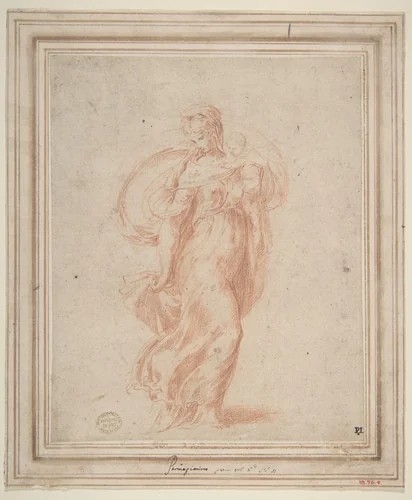 The Virgin Walking to the Right Carrying the Christ Child by Parmigianino, drawing, 1503-1540