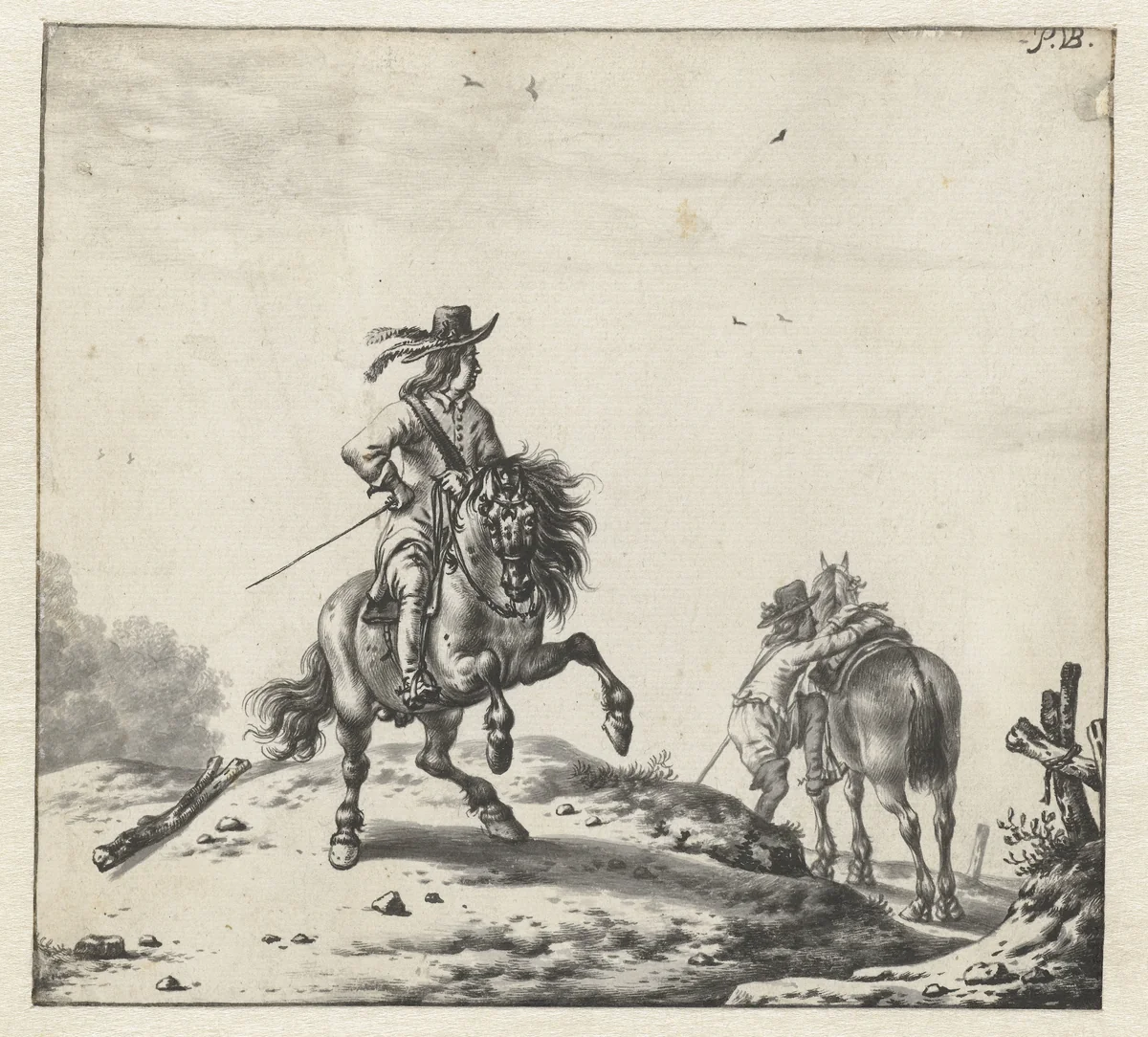 Twee ruiters by Pieter Cornelisz Verbeeck, drawing, 1620-1654
