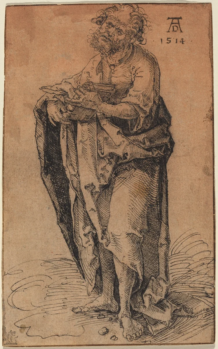 A Standing Apostle Holding a Book by Hans Süss von Kulmbach, drawing, 1505-1510