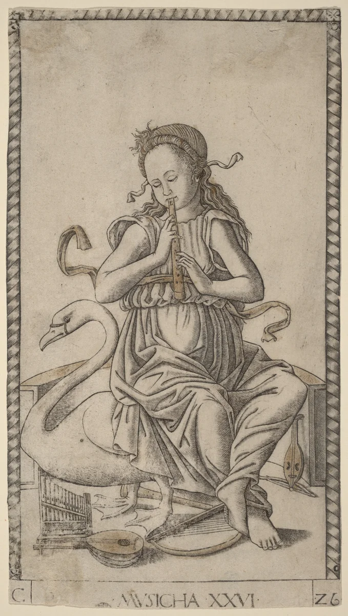 Musicha (Music) by Master of the E-Series Tarocchi, print, 1465