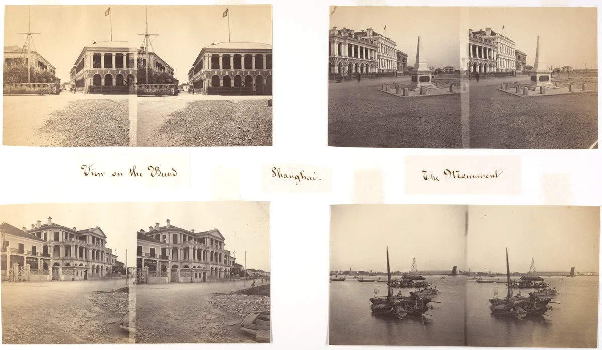 View on the Bund; The Monument; The Club House; View from the Bund, Shanghai by John Thomson, photograph, 1869