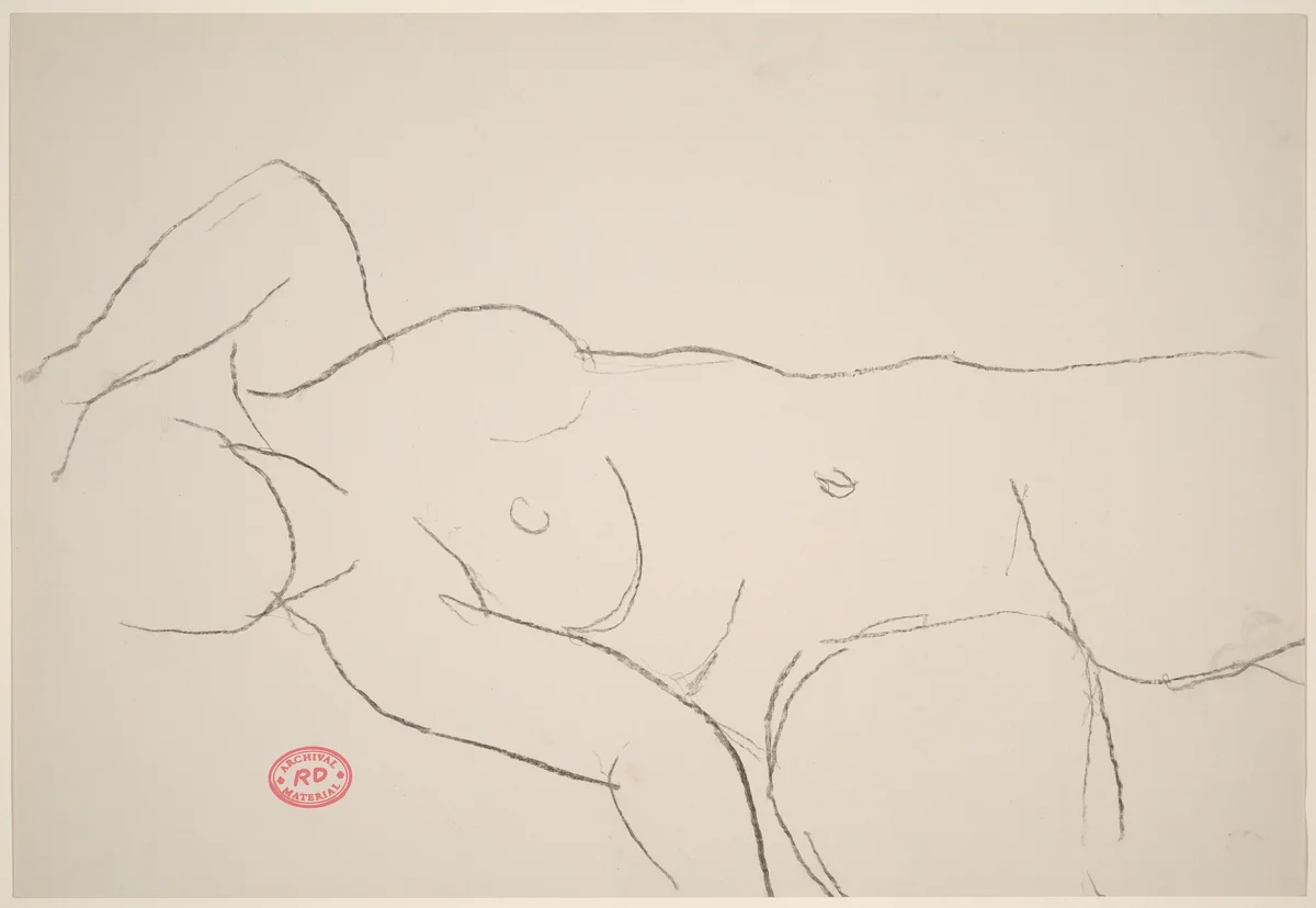 Untitled [reclining female nude with left arm above head] by Richard Diebenkorn, drawing, 1955-1967